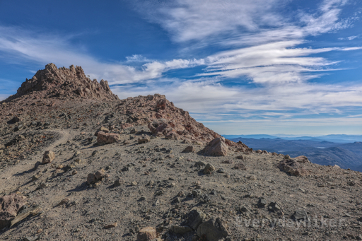The trail follows along the left of frame as it leads up to the true summit, taken from the crater overlook area.